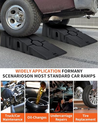 Car Service Ramps 2 Pack, Portable Low Profile Car Ramps for Maintenance or Oil Changes, 5 Ton 12000 LB Capacity, 6.7" Lift Height Plastic Auto Ramps for Home Garage Vehicle Repair