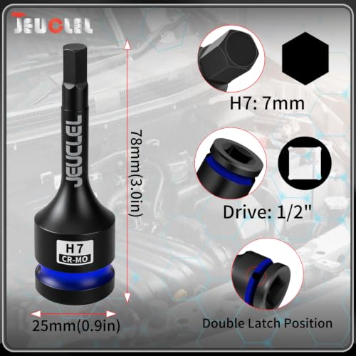 7mm Hex Impact Bit Socket, H7 1/2" Drive Allen Socket, Cr-Mo Steel | 3-Inch, Lengthen Hex Screwdriver Adapter for Electric Ratchet Wrenches Fastening Screws, Socket Wrench, Head Drill - size: 1PC | H7 7MM