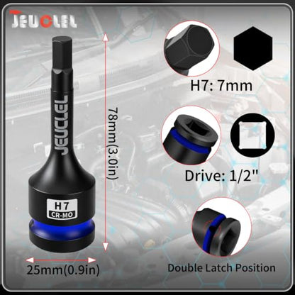 7mm Hex Impact Bit Socket, H7 1/2" Drive Allen Socket, Cr-Mo Steel | 3-Inch, Lengthen Hex Screwdriver Adapter for Electric Ratchet Wrenches Fastening Screws, Socket Wrench, Head Drill - size: 1PC | H7 7MM