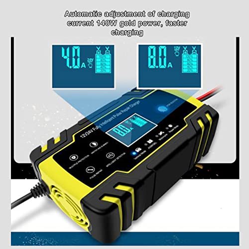 Smart Battery Charger Maintainer for Car, 110-240V(Input) 12V/8A 24V/4A (Output) Automotive Battery Charger with LCD Digital Display for Truck AGM Motorcycle Charger or Repair