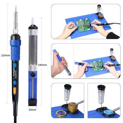 YIHUA 928D Soldering Iron Kit, 65W Soldering Iron, Fully Digital, Display °F/°C, Temperature Control, Accuracy 194~896℉- Soldering Kit with Sleep Function, Temp. Correction Function, Holder &more. - style: Digital Iron Kit