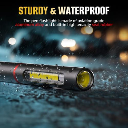 Pen Light Flashlight, 800 Lumens LED Pen Flashlights Rechargeable 6 Modes COB Magnetic Flashlight with Clip Bright Pocket Flashlights Work Light Portable Waterproof Durable Penlight (1, 7.08in) - size: 7.08in