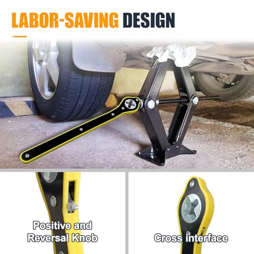Car Jack Ratchet Wrench, 360° Swivel Labor-Saving Scissor Jack Lift Speed Handle Tool for Tire Wheel, Positive& Reversal Knob Design Jack Lug Wrench for Travel, Truck, SUV, Motorcycle (Black)