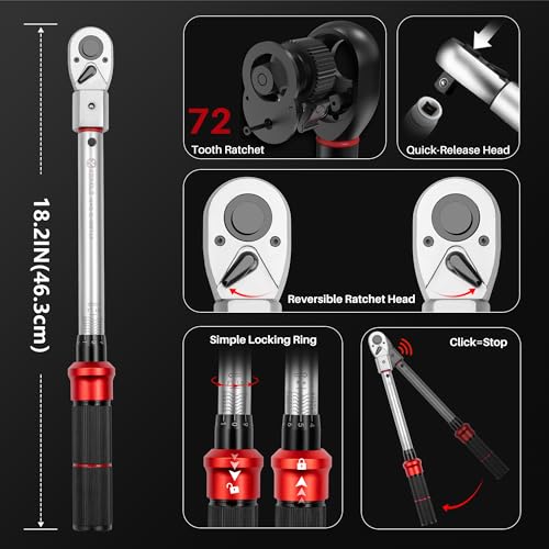 Adjustable Open End Torque Wrench 1/2" Drive-10-120 Ft-Lb for HVAC | 40MM 1/2 Inch Pound Torque Wrench(13.6-162.6Nm), Interchangeable Jaw&Ratchet Head for Car Moto Narrow Pipeline DIY - size: 1/2" 10-120FT.LB, style: Click