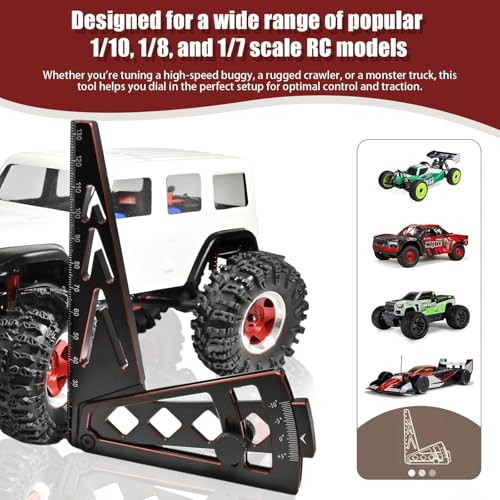 Ride Height Gauge RC Car Camber Gauge Adjustable RC Car Wheel Rim Measuring Tool Ruler, CNC-Machined Aluminum Alloy Height Camber for Traxxas Arrma Losi Axial HPI Redcat Racing 1/10 1/8 1/7 Scale Red - color: Red