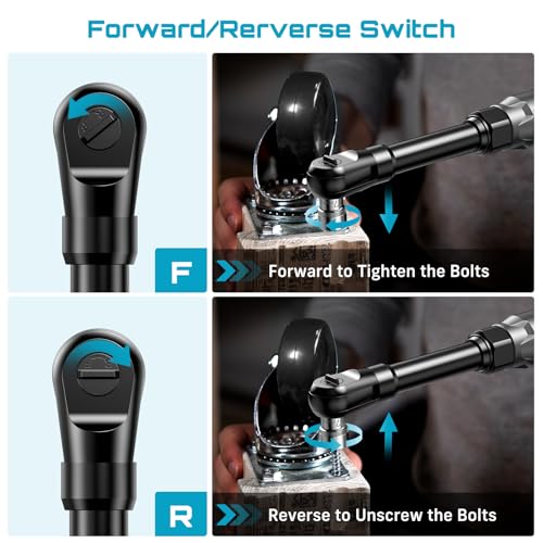 Extended Cordless Electric Ratchet Wrench: 66 Ft-lbs Power Ratchet Wrench 3/8", Brushless Motor, Variable Speed Trigger, 2 Pack 21V Batteries & Charger, 8 Sockets, 1/4"& 1/2" Adapter, 3" Extension Bar - size: 3/8 inch Extended