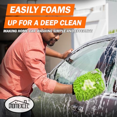 HOMEXCEL Car Wash Mitt, Microfiber Washing Glove,10.2" x 6.7 ", 2PK Green | Microfiber Wash Mitts Scratch-Free & Lint-Free, Rich Foam, Highly Absorbent, Double Sided, for Car Washing and Detailing - color: Green
