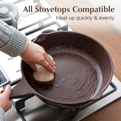 SENSARTE Nonstick Deep Frying Pan Skillet, 12-inch Saute Pan with Lid, Stay-Cool Handle, Healthy Cookware Cooking Pan with Cover, Induction Compatible (Toffee Brown) - color: Toffee Brown, size: 12-inch/5QT