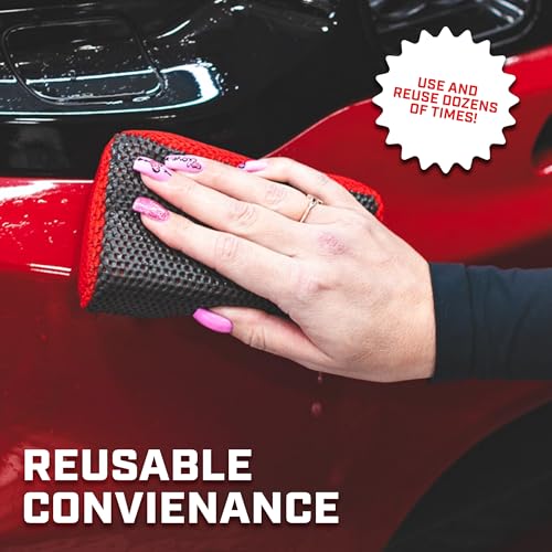 The Rag Company - Ultra Clay Scrubber -Fast and Effective Removal of Paint Contaminants, Light Overspray, and More; Dual Sided Design for Scrubbing and Clay Work; Deep Clean Glass Red & Black (2-Pack) - color: Red