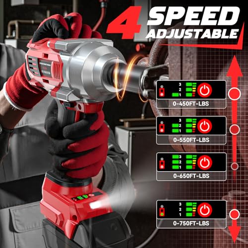 DIYtoolifz Cordless Impact Wrench 1/2" Compatible with Milwaukee 18v Battery, 750 Ft-lbs High Torque Impact Driver with 6Pcs Sockets & Storage Case, Impact Gun with 4-Speed & LED Light(Bare Tool)