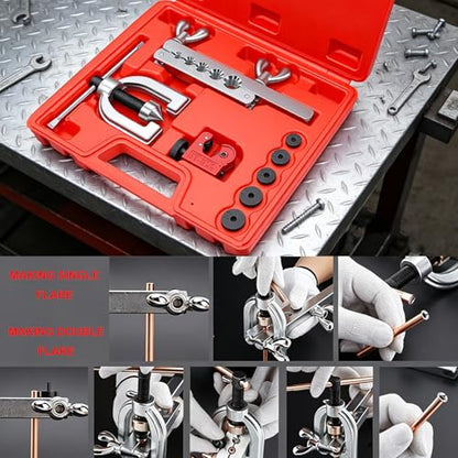 smseace 3/16 Inch+1/4 Inch Brake Line Flaring Tool Kit Include 25 FT Zinc-Plated Brake Line Kit with 94pcs Fittings,8pcs Union,Tubing Bender,Double & Single Flare Tool,Cutter - color: Silver-B, size: 3/16inch+1/4inch