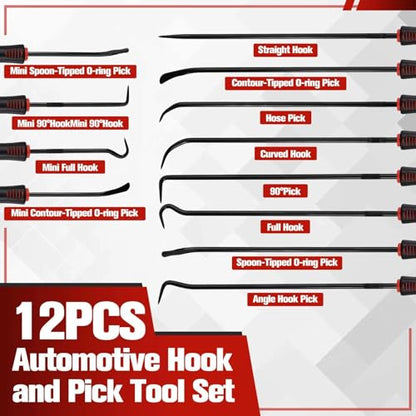 12PCS Automotive Hook and Pick Tool Set, Precision Hook and Pick Tool Set Car Auto O-Ring Seal Gasket Picks Hooks Puller Remove, Mechanic Professional Tools,Car Repair Essentials