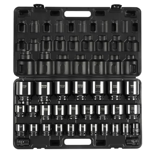 VEVOR Impact Socket Set 3/4 Inches 29 Piece Impact Sockets, 6-Point Sockets, Rugged Construction, CR-M0, 3/4 Inches Drive Socket Set Impact SAE 3/4 inch - 2-1/2 inch, with a Storage Cage - size: 3/4" 29PCS CR-MO