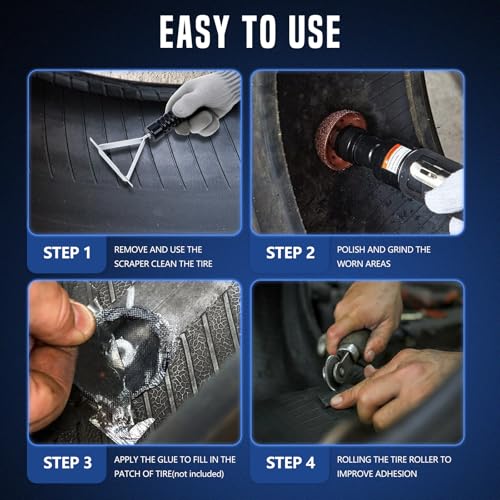Tire Repair Patch Tools,42 mm 55 mm Tire Tungsten Steel Buffing Wheels Tire Patch Roller Scraping Cutter Kit for Car Tire Grinding Polishing - color: 6PCS