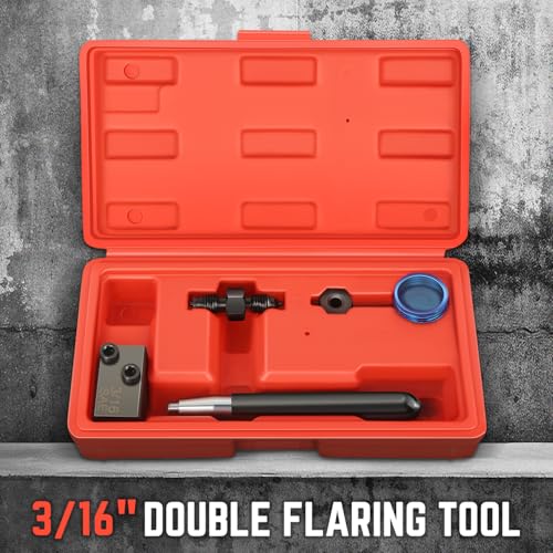 DNA MOTORING 3/16 in SAE Brake Line Double Flaring Tool, Handheld 45 Degree Universal Brake Pipe Double Flaring Tool Kit, w/Removable Handle, Red, TOOLS-00536 - style: 3/16 in HandHeld 45 Degree