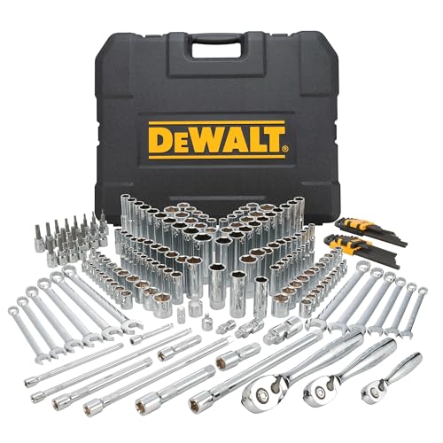 DEWALT Mechanics Tools Kit and Socket Set, 204-Piece Dewalt Tool Set, 1/4" & 3/8" & 1/2" Drive, Metric/SAE Deep and Shallow Sockets, 3/8" Hex Bits, Torx Bits, Spark Plugs, Wrenches (DWMT72165)
