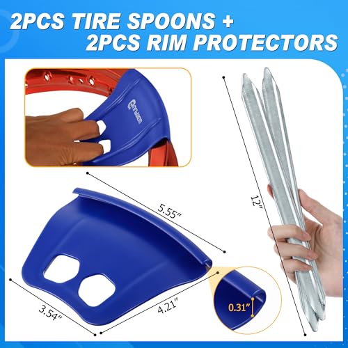 2 12" Tire Iron & 2 Rim Protectors for Dirt Bike Tire Changing, Heavy Duty Steel Tires Spoons Levers, Non Slip Wheel Rim Guard for Motorcycle, Bicycle, Scooter, Bike, Car Tires Repair Remover Tool