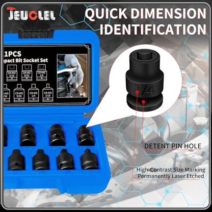 11PCS 3/8" Drive Impact Bits Sockets Set, SAE Pipe Plug Socket Set | Tapered Male Square Drive, Chamfered Female Square Drive, CR-MO Steel, Easy Removal Tool Kit