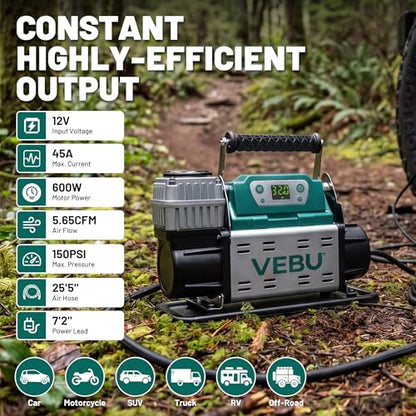 ‌RV Air Compressor 12V Tire Inflator, 150PSI with Auto Shut-off, Digital Display & Preset, 5.65CFM Fast Inflation for Off-road Vehicles, Trucks, SUVs, RVs, ATVs, Corded Electric - style: Single Cylinder + Digital Display