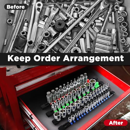 Socket Organizer, 1/4-Inch Drive Heavy Duty Socket Holder Kit ABS, Socket Rail 1/4-Inch x 16 Clips Blue - color: Blue, size: 1PC 1/4x1