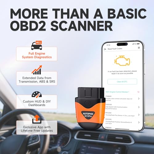 AUTOPHIX 3210Pro Bluetooth OBD2 Scanner with ABS SRS Transmission Live Data | Read and Clear Engine Codes, Customizable HUD Dashboards for iPhone and Android, Lifetime Updates Included, No Subscription