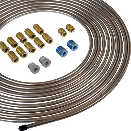 4LIFETIMELINES – 1/4" x 25' Copper-Nickel Brake Line Kit with 16 SAE Fittings | True CuNi Alloy, Non-Magnetic | Inverted Flare, 0.028" Wall | Rust-Proof Replacement Tubing for Cars & Trucks - size: 1 Coil and Fitting Kit