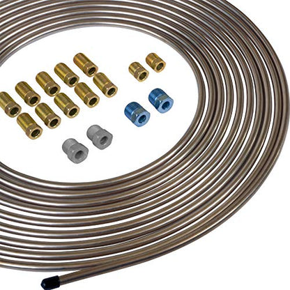 4LIFETIMELINES – 1/4" x 25' Copper-Nickel Brake Line Kit with 16 SAE Fittings | True CuNi Alloy, Non-Magnetic | Inverted Flare, 0.028" Wall | Rust-Proof Replacement Tubing for Cars & Trucks - size: 1 Coil and Fitting Kit