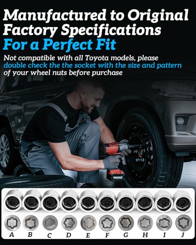 Wheel Lock Removal Kit,A -J Wheel Lock Key for Toyota | 10 PC Locking Lug Nut Key Compatible with Toyota, Lexus, Tacoma, Anti Theft Lug Nut Removal Tool for Wheel Lock Nuts Removing - color: Model Kit