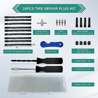 TT-M26 Tubeless Tire Repair Kits, 26pcs Compact Tire Puncture Repair Kit, Tire Repair Tools and Tire Repair Plugs for Cars Motorcycles… - size: 26 PCS