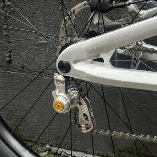 Single Speed Chain Tensioner Kit, CNC Aluminum Adjuster with 11T Pulley | Fits derailleur hanger frames for single speed conversions. 11T pulley with ceramic bearing for MTB, BMX & DJ bikes. - color: Silver