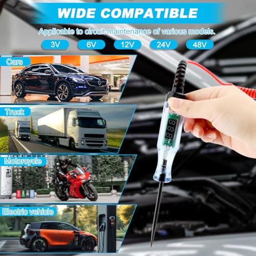 Kakalote Test Light Automotive, Digital LED Circuit Tester with Voltage Display, Electrical Tester Pen with Extended Spring Wire & Probe for Car RV Fuse Checker