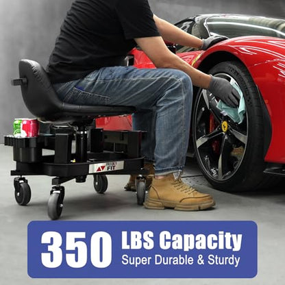 Rolling Stool with Wheels, Adjustable Shop Stool Mechanic Chair Seat Garage Shop Roller Work Chair Mobile Rolling Seat with Tool Tray, 2 Cup Holders, 4" Casters, 350 LBS, Heavy-Duty, Blue - color: Blue