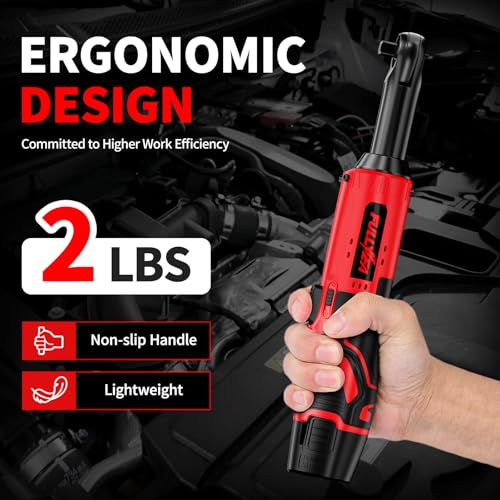 FULLYEA Electric Ratchet Wrench Set, 380 RPM Cordless Ratchet Wrench, 3/8" 12V Power Ratchet Tools with 7 Sockets, LED Light, 2 Packs 2.0Ah Battery and Fast Charger