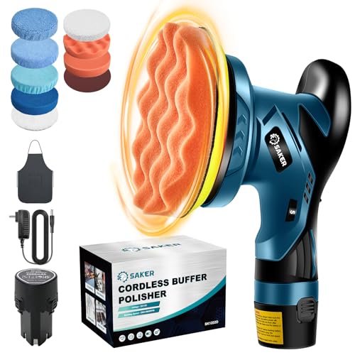Saker Mini Cordless Buffer Polisher - 6 Inch Portable Polishing Machine Kit for Car Detailing, with 1PC 12V 2000mAh Rechargeable Battery, extra 10 PCS Attachments - style: BUFFER POLISHER FOR CAR DETAILING+ 1 BATTERY