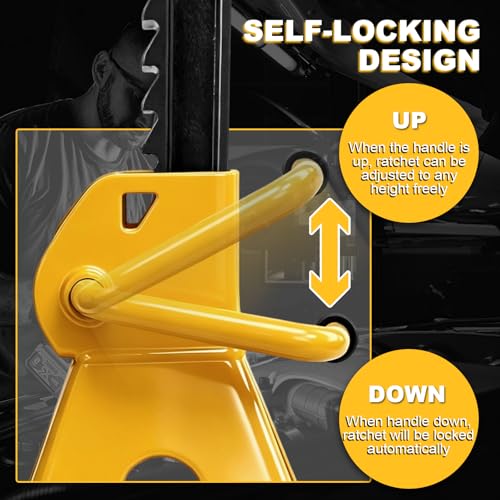 6 Ton (13,200 LBs) Jack Stands with Double Pin Locking,Rubber Cover,Large Foot Base,16-24In Adjustable Height Heavy Duty Jack Stands,Lifting Car,Bus,RV,SUV,MPV,Pickup Truck,1 Pair Yellow - color: yellow, size: 6Ton Load Capacity