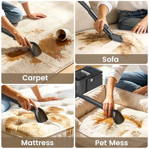 Handheld Spot Carpet Cleaner, 18Kpa Portable Deep Upholstery Stain Remover Machine, Lightweight Fabric Spot Cleaner for Household Sofa, Mattress, Car Seat, Rug Spills & Stains - color: Black