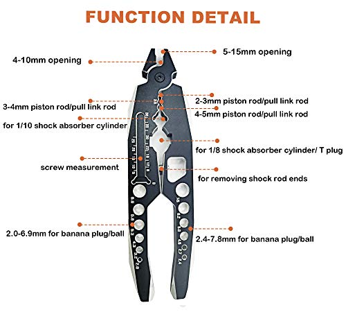 Aluminum Alloy RC Shock Absorber Pliers 4 in 1 RC Crawler Multifunction Pliers Tool RC Rod Ends Disassemble Tool for Traxxas HSP Car Black Silver - color: Black Silver