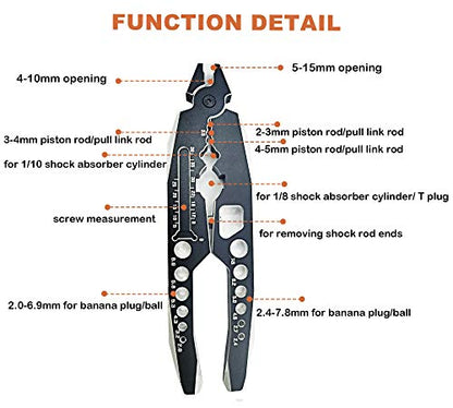 Aluminum Alloy RC Shock Absorber Pliers 4 in 1 RC Crawler Multifunction Pliers Tool RC Rod Ends Disassemble Tool for Traxxas HSP Car Black Silver - color: Black Silver