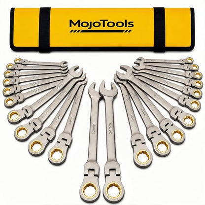 23-Piece Metric Wrench Set, Ratcheting Wrench Set with 8-24 mm Flex-Head Combination Wrenches, 9 Allen Keys, 72-Tooth Cr-V Steel, Nickel Plated, Organizer Bag