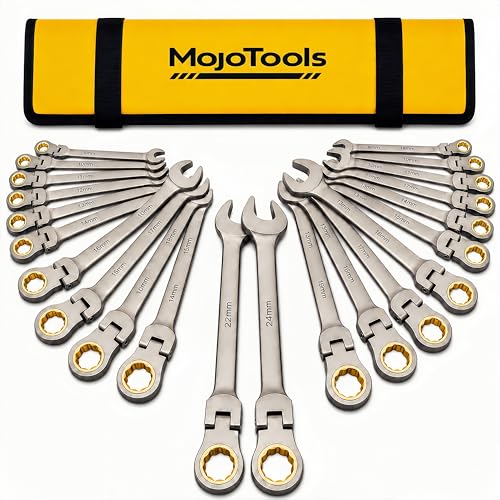 23-Piece Metric Wrench Set, Ratcheting Wrench Set with 8-24 mm Flex-Head Combination Wrenches, 9 Allen Keys, 72-Tooth Cr-V Steel, Nickel Plated, Organizer Bag