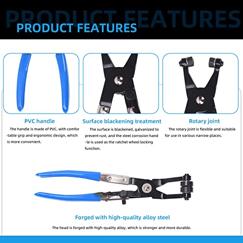 Glarks 9Pcs Blue Flexible Hose Clamp Pliers Set, Long Reach Spring Wire Clip Plier Hose Clamp Pliers Remover Kit for Replacement of Fuel, Oil, Water Hose