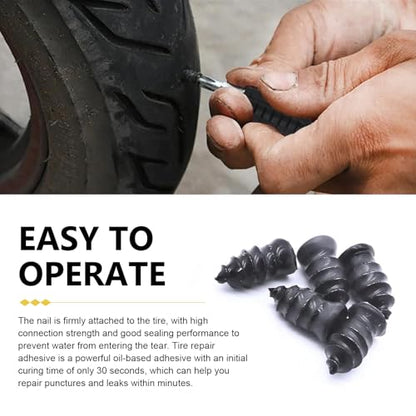 61 PCS Tire Repair Rubber Nail, High-elasticity Rubber Screws for Puncture Sealing, Portable Emergency Tire Plug Kit with Screwdriver, Universal for Car Truck Motorcycle Tires (Black) - size: 61 PCS