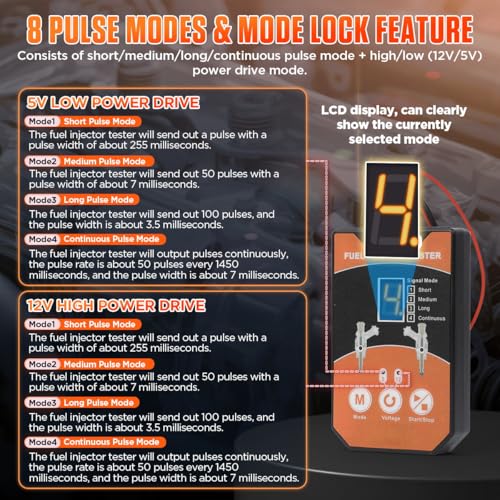 Fuel Injector Cleaner Kit Universal Fuel Injector Tester And Cleaner Kit,8 Pulse Modes Fuel Injector Cleaning Kit,DIY Fuel Injector Cleaner Tool with 6 Size Cleaning Adapters,12V/5V Output Power
