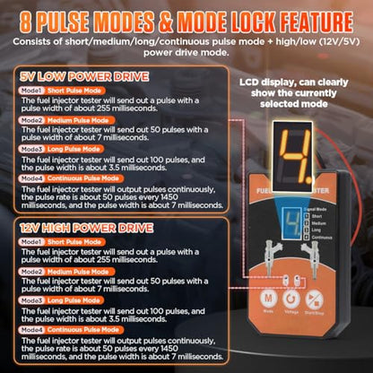 Fuel Injector Cleaner Kit Universal Fuel Injector Tester And Cleaner Kit,8 Pulse Modes Fuel Injector Cleaning Kit,DIY Fuel Injector Cleaner Tool with 6 Size Cleaning Adapters,12V/5V Output Power