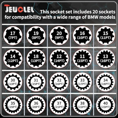 21PCS Wheel Locking Nut Key Kit Compatible with BMW, Nut Removal | Wheel Lock Nut Socket Adapter Set, Anti-Theft Lug Removal Tool, Anti-Theft Screw Remover, Repair Tool, Tyre Fitting, garage - size: - Complete Set (21 Pcs)