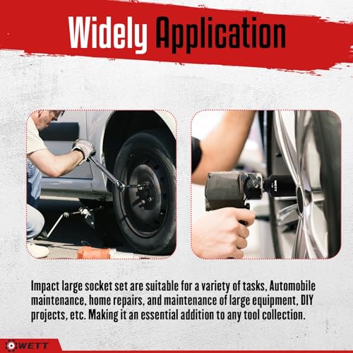 WETT 1/2" Drive Deep Large Impact Socket Set, 8-Piece Spindle Axle Nut Large Sockets Set, Standard SAE 6 Point Wheel Wrench Sockets, CR-V Steel, (1-1/4-Inch-1-3/4-Inch) - size: 1-1/4"-1-3/4" (8pc)