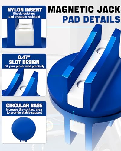 Magnetic Pinch Weld Jack Pad (Blue, 2 Pack) | 0.47’’ Slotted, Aluminum, Jack Pad for Frame Protection, Universal Pinch Weld Adapter for Car SUV Truck - color: Blue 2 Pack