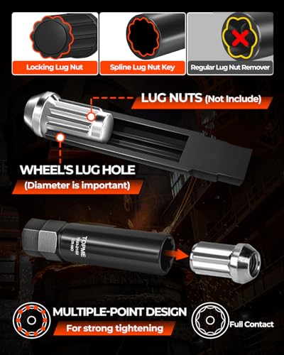3 Piece 10 Spline Lug Nut Socket, Compatible with Bimecc 10 Spline Lug key | 10 Point Lug Nut Key For Truck Large SUV with 13/16 and 7/8 Hex Drive, CR-MO - color: Ta23-21/22 - 3 Piece Set