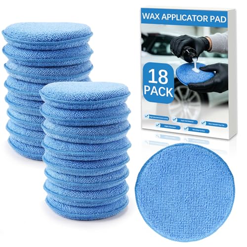 18 Pack Car Wax Applicator Pad 5 Inch, Foam Microfiber Applicator Pad for Car Buffing, Detail Polishing, Tire Shine Applicator, Cleaning and Fine Polishing - color: Blue, 18 Pack