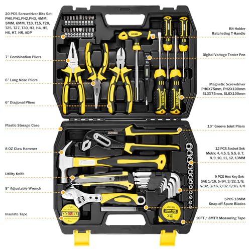 DOWELL Tool Set Tool Kit 62PCS Homeowner Tool Set Wrench Pliers Screwdriver Set Repair Tool Kit